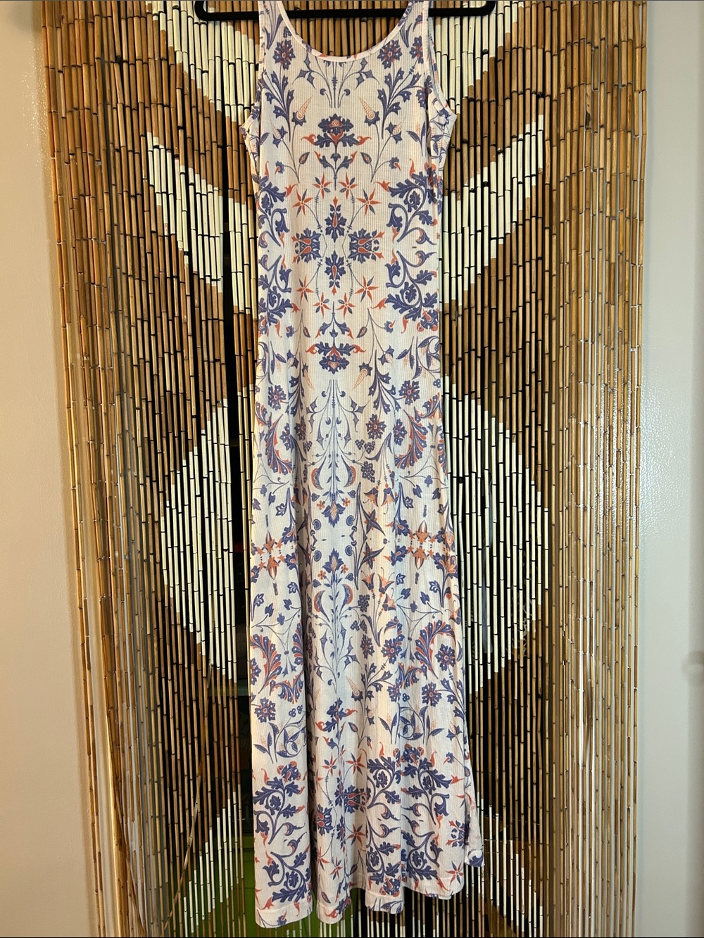 Wildfox Swim Maxi Dress with Paisley Blue and Orange Floral Print L